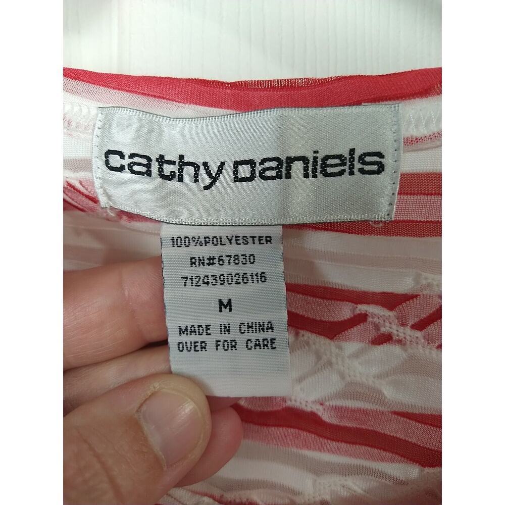 Cathy Daniels Semi Sheer Lines Red White 3/4 Sleeve Blouse. Size M - Picture 5 of 11